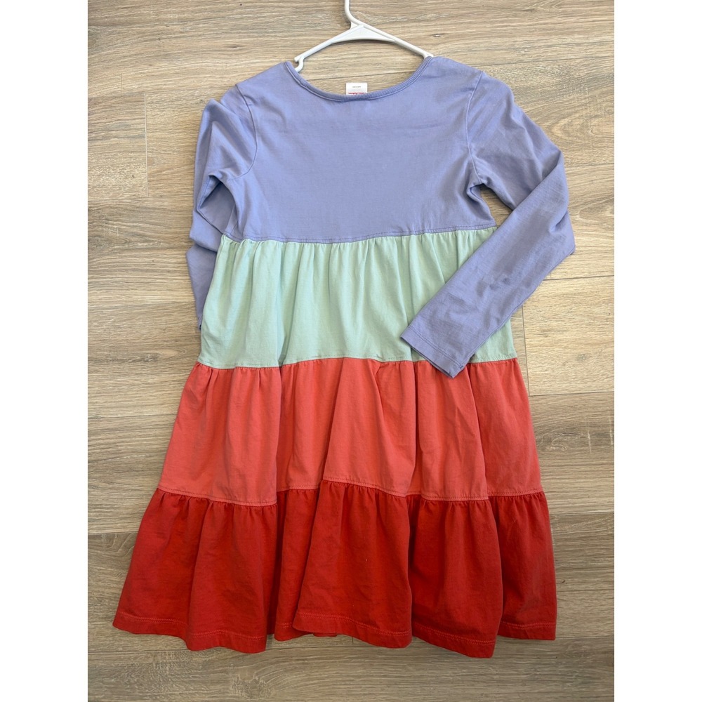 Hanna Andersson Girls Tiered Colorblock Dress Purple Green Red Cotton Sz 10 140 - Picture 2 of 4